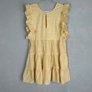 PrivacyPlease size S mini dress yellow gingham tiered flutter sleeve cotton